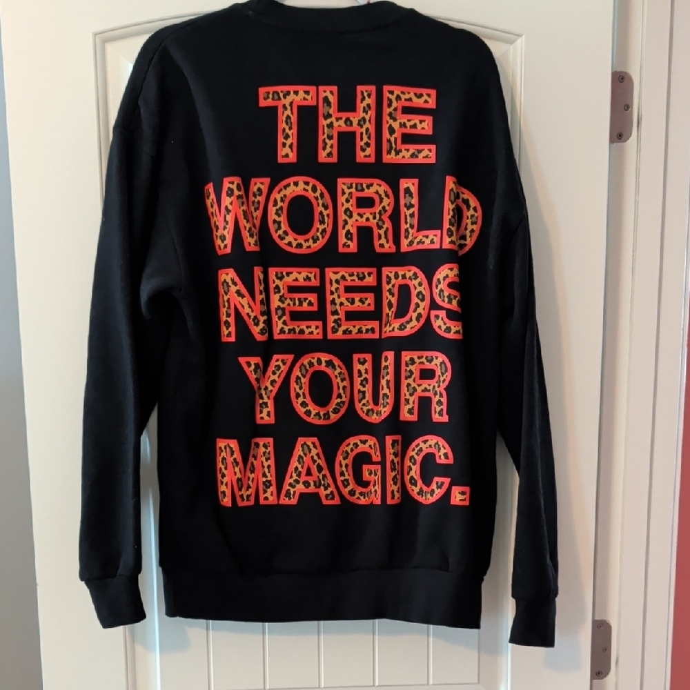 Dressed in LALA Black Crewneck with Red Leopard Smiley Graphic - Picture 2 of 2